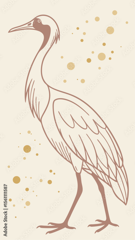 Obraz premium Elegant illustrated crane with golden accents on a neutral background