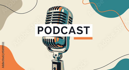 Retro Microphone Podcast Recording Illustration