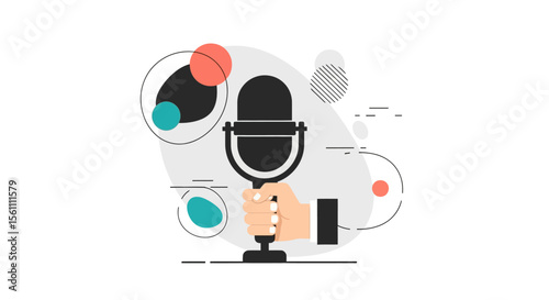 Hand Holding Microphone with Abstract Media Graphics