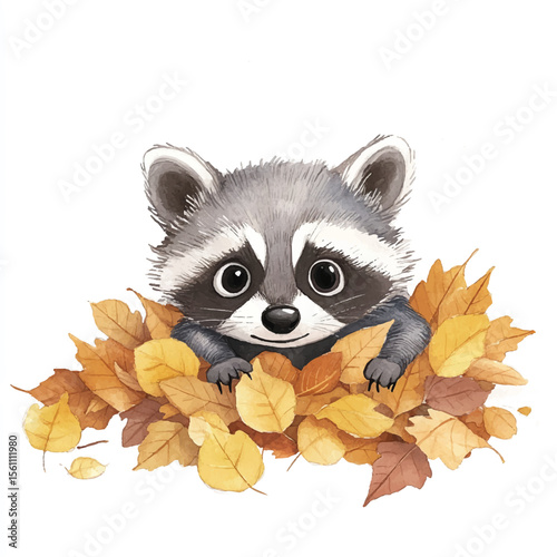 Adorable Raccoon Nestled Among Autumn Leaves