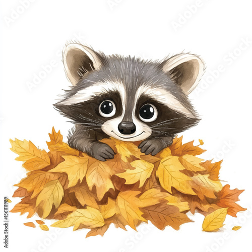 Adorable Raccoon Nestled Amongst Autumn Leaves (1)