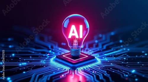 Ai artificial intelligence light bulb on circuit board