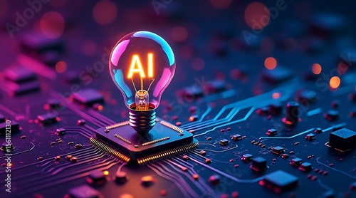 Ai light bulb on circuit board: artificial intelligence concept