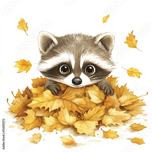 Adorable Raccoon Nestled Amongst Autumn Leaves