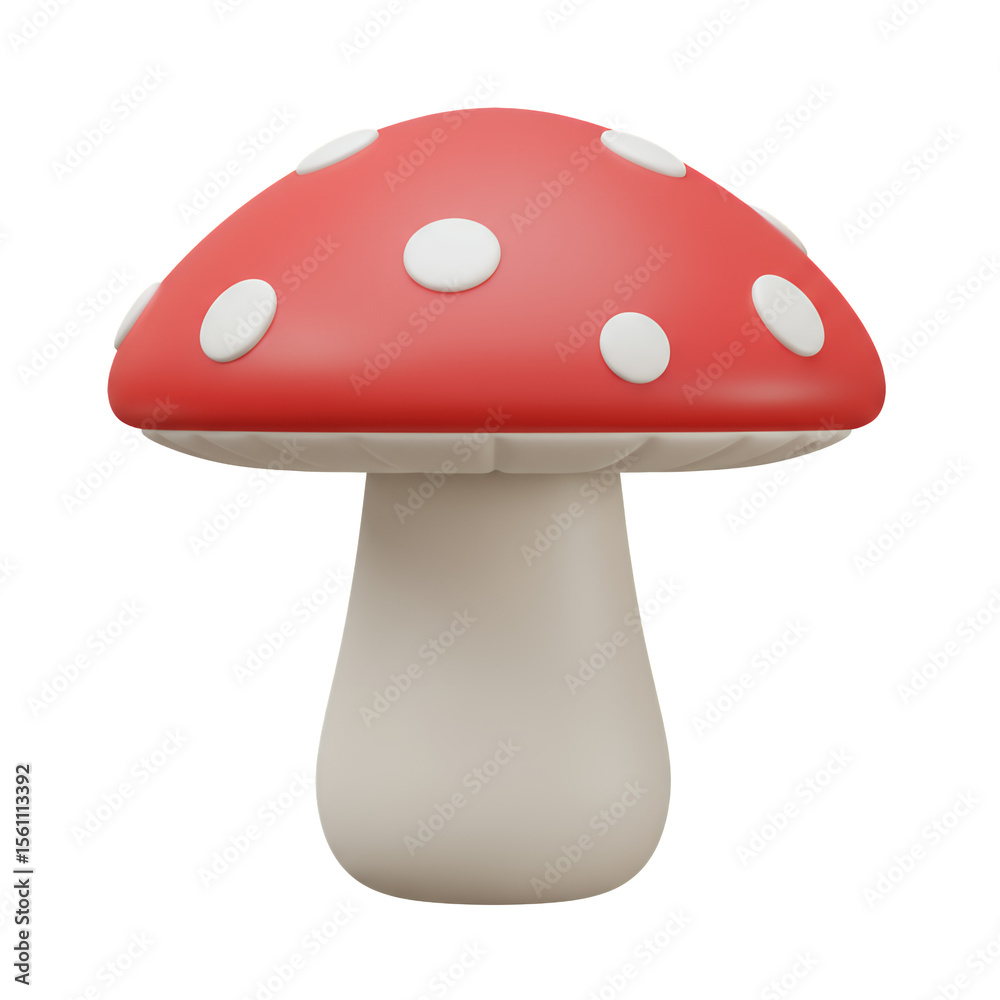 Cartoon Red Mushroom with White Dots 3D Render Cartoon Red Mushroom with White Dots 3D Render