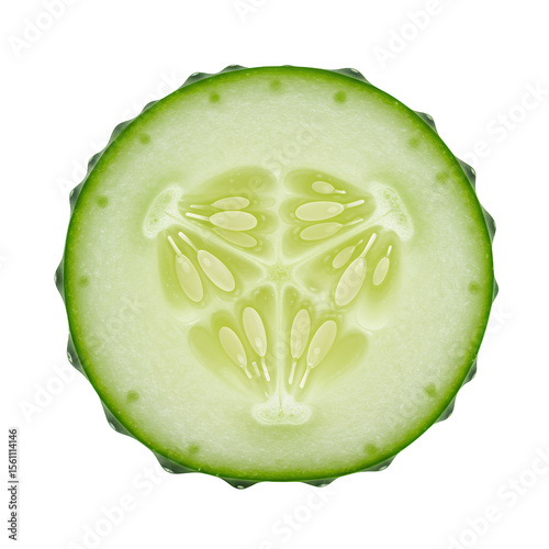 Close Up Cross Section of a Fresh Green Cucumber on Transparent Background