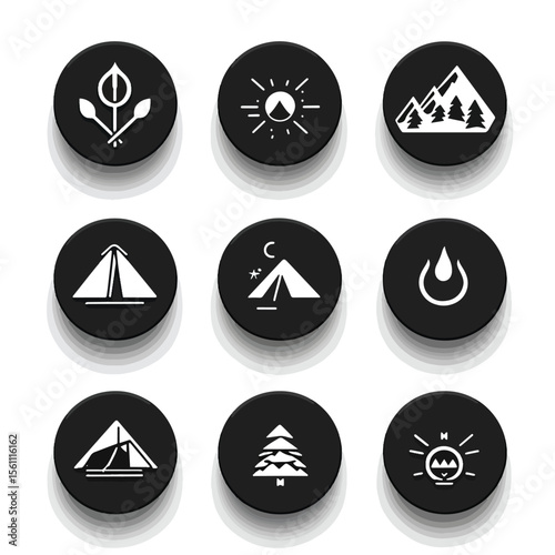 2D Flat icon Camping & Outdoor Adventure Icons isolated in White Background