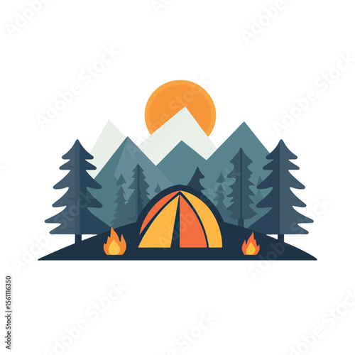 2D Flat icon Camping & Outdoor Adventure Icons isolated in White Background