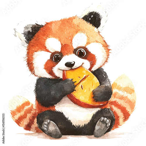 Adorable Red Panda Enjoying a Juicy Orange Slice