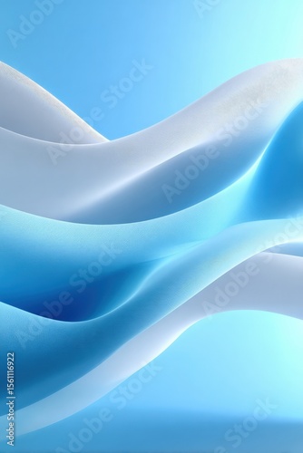 Abstract flowing white fabric waves with smooth curves and soft lighting in calm blue tones for artistic creative design background