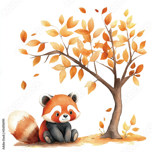 Adorable Red Panda Sitting Beneath Autumnal Tree (1)