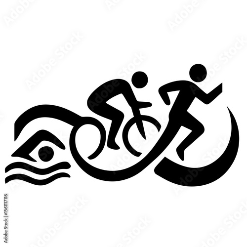 Triathlon icon with swim bike and run symbols on transparent background representing endurance multisport race
