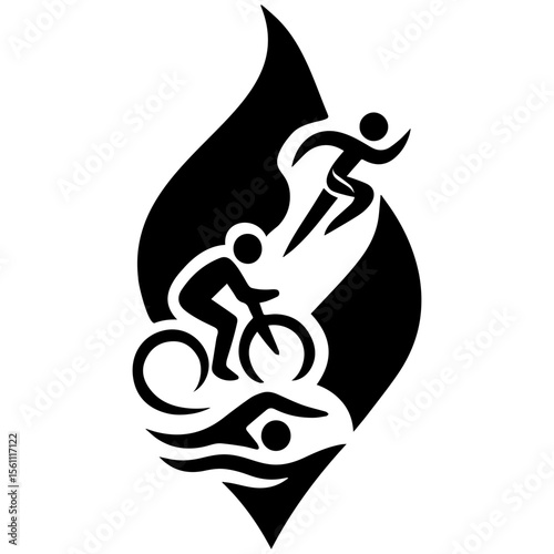 Triathlon icon with swim bike and run symbols on transparent background representing endurance multisport race
