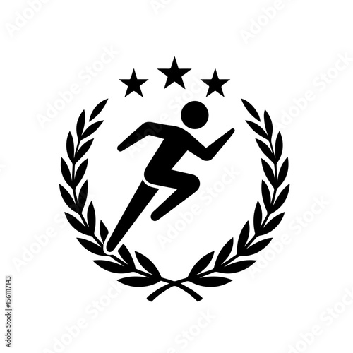 Marathon runner and triathlon runner with laurel wreath icon on transparent background representing endurance sports competition and athletic achievement

