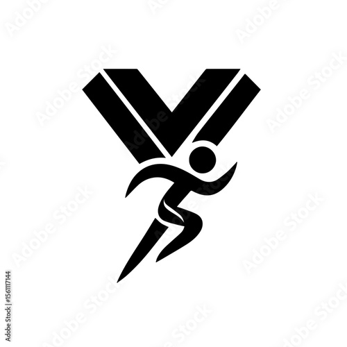 Marathon runner and triathlon runner medal icon on transparent background representing endurance sports competition and athletic achievement
