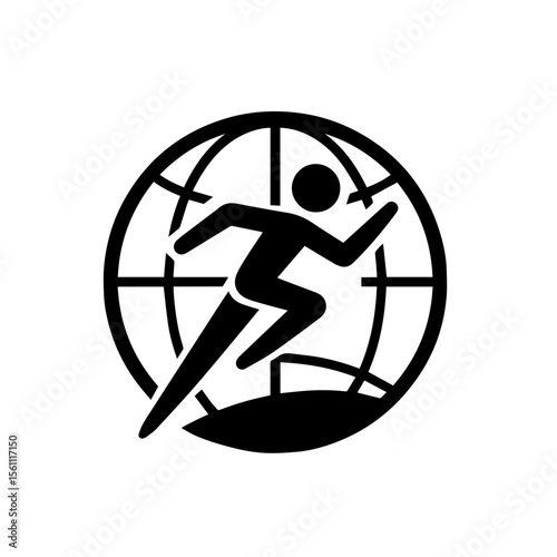 Marathon runner and triathlon runner global international race icon on transparent background representing endurance sports competition and athletic achievement
