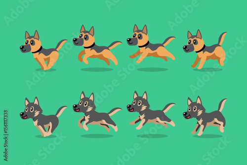 Vector cartoon character german shepherd dog running step