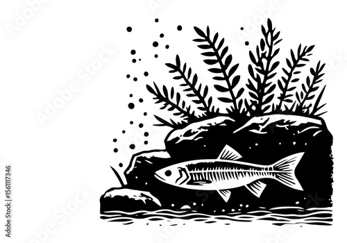 Minnow Fish Simple Hand Drawn Natural Illustration Stylized as Linocut Vector Isolated by AZ for Books, Arts, Design and Decoration Graphic Asset