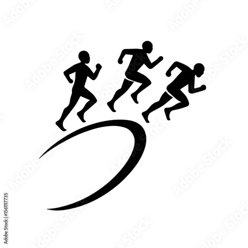 Marathon runner and triathlon runner speed abstract icon on transparent background representing endurance sports competition and athletic achievement
