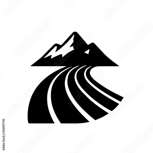 Track lanes under mountain icon symbolizing endurance marathon running and outdoor trail race on transparent background
