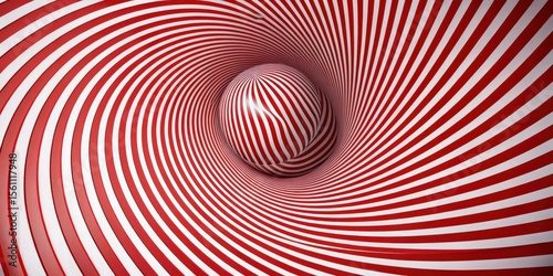 Abstract Red and White Striped Swirling Vortex with Embedded Sphere
