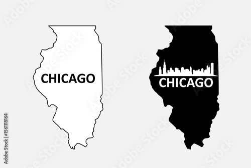 Flat design usa states Outline map of Chicago white and black background vector map with contour
