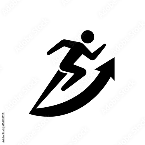Marathon runner and triathlon runner arrow icon on transparent background representing endurance sports competition and athletic achievement
