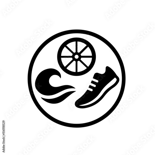 Triathlon icon with swim bike and run symbols on transparent background representing endurance multisport race
