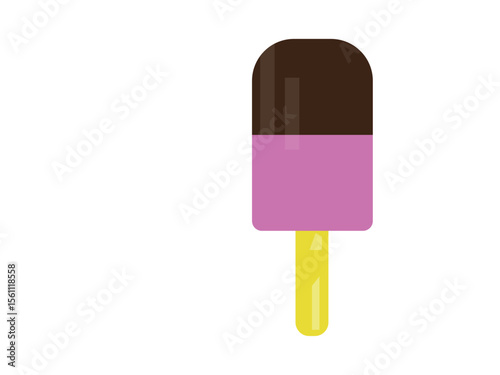 Flat design illustration of a chocolate and pink ice cream bar on a stick