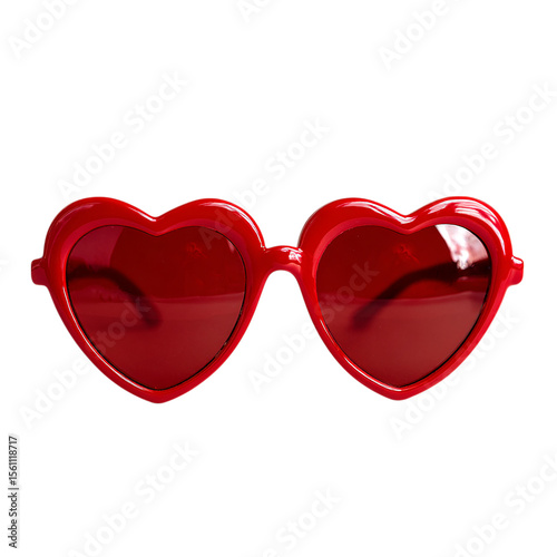Red heart shaped sunglasses on transparent background