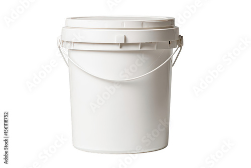 Empty white plastic bucket with lid