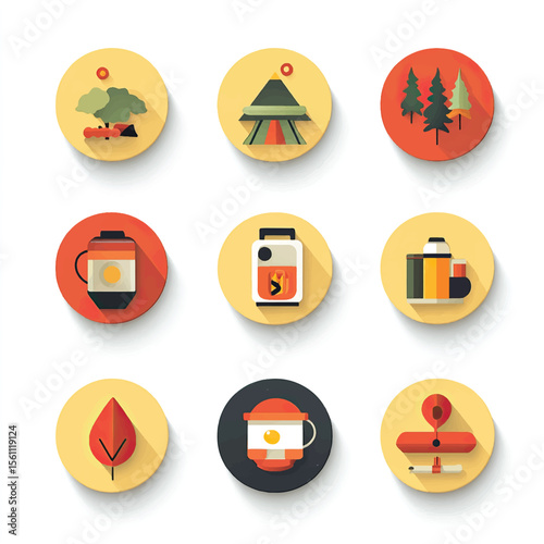 2D Flat icon Camping & Outdoor Equipment Icons isolated in White Background
