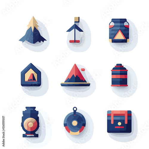 2D Flat icon Camping & Outdoor Equipment Icons isolated in White Background
