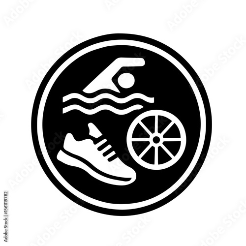 Triathlon icon with swim bike and run symbols on transparent background representing endurance multisport race
