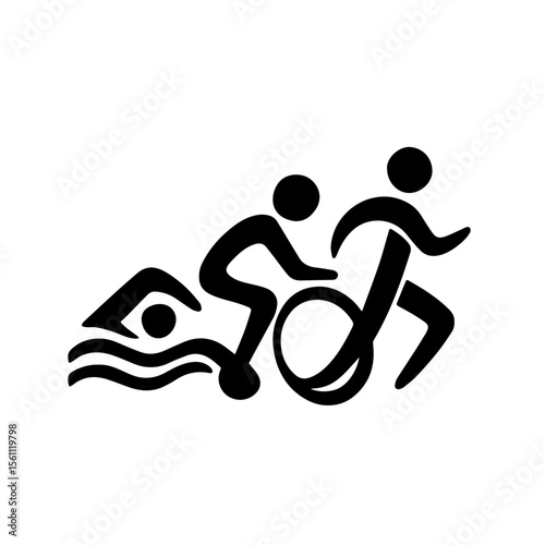 Triathlon icon with swim bike and run symbols on transparent background representing endurance multisport race
