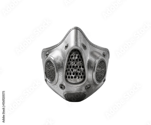 Highly Detailed Photorealistic Metal Snout Mask with Intricate Mesh and Rivets Offering an Industrial Aesthetic