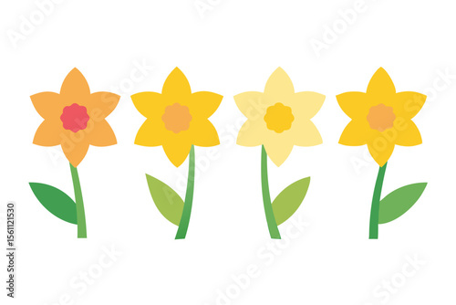 set of Daffodil vector silhouette illustration isolated on white background