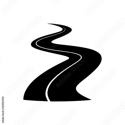 Winding road icon on white background for navigation direction or journey concept