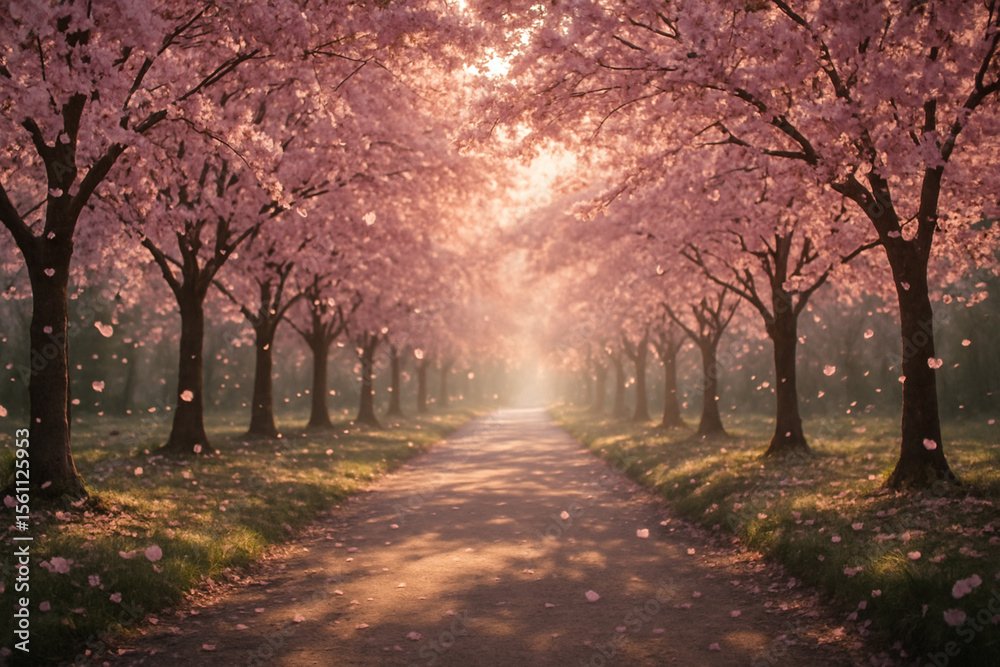 Fototapeta premium Sakura Pathway in Full Bloom