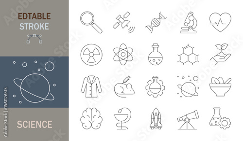 Science icon set. Editable line icons. Vector illustration.