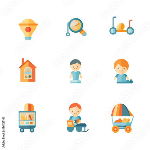 D Flat icon Childcare & Parenting Icons isolated in White Background