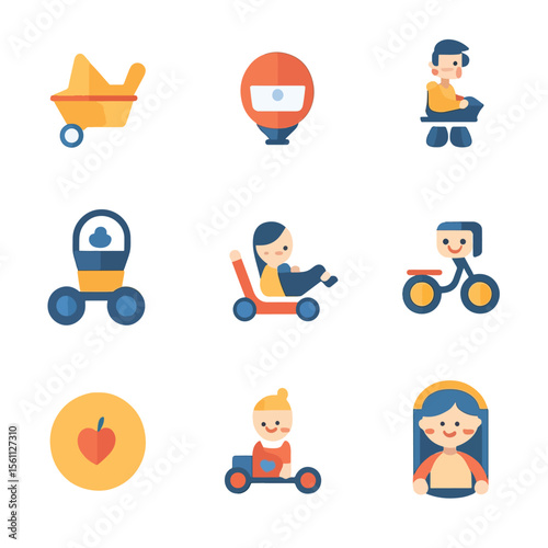 D Flat icon Childcare & Parenting Icons isolated in White Background