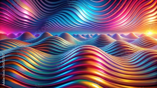 Abstract Colorful Metallic Wave Landscape A Vibrant Swirl of Hues and Curves