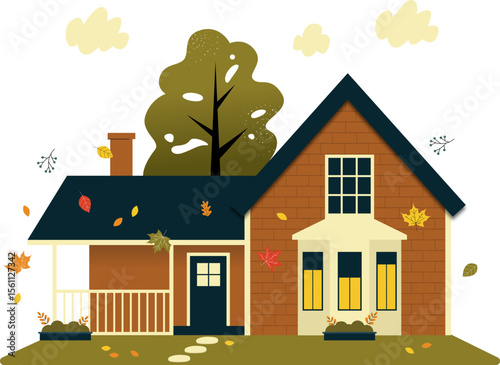 house in autumn vector illustration