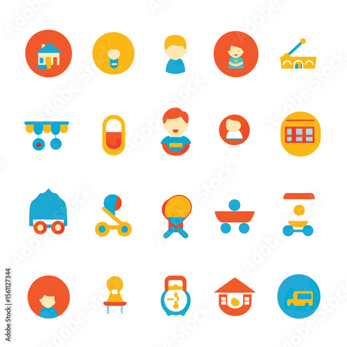 D Flat icon Childcare & Parenting Icons isolated in White Background