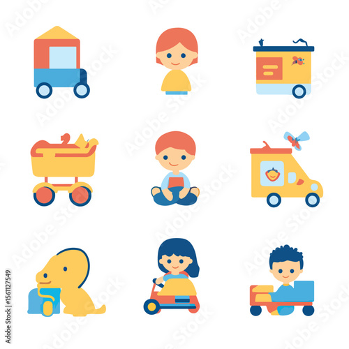 D Flat icon Childcare & Parenting Icons isolated in White Background