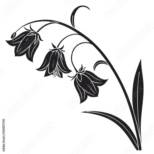 Elegant Black and White Campanula Flower Illustration: Botanical Art Print, Silhouette Design, Floral Graphic, Vector Clipart