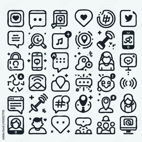 Minimalist black line icon set in iOS 8 style