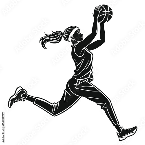 Powerful Silhouette: Female Basketball Player in Action