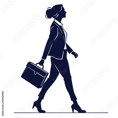 Powerful Woman Silhouette: Business Professional Walking with Briefcase